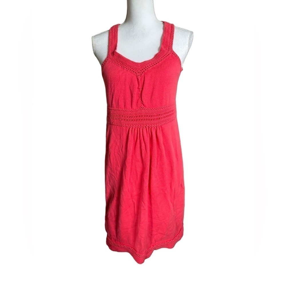 ATHLETA Shiloh Crochet Knit Racer Back Dress In Coral Pink Size large - Picture 2 of 7